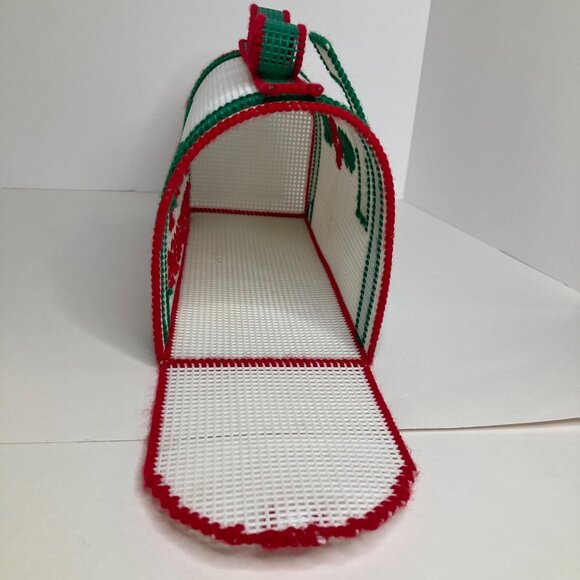 Vintage Plastic Canvas Needlepoint Christmas Mailbox Merry Christmas Holly 10.5" - Picture 3 of 7